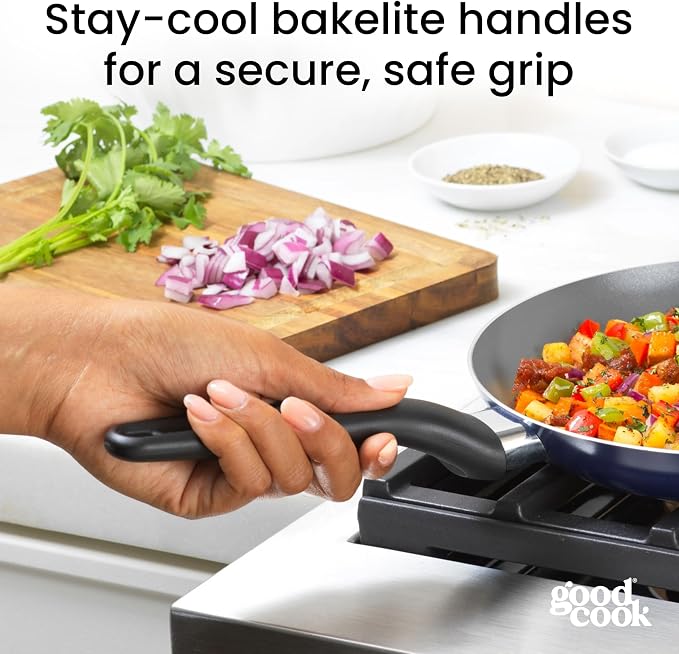 GoodCook Basics Fry Pan Ceramic Nonstick Aluminum Construction for Even Heating Non-Toxic PTFE & PFOA Free, 9.5-Inch, Blue