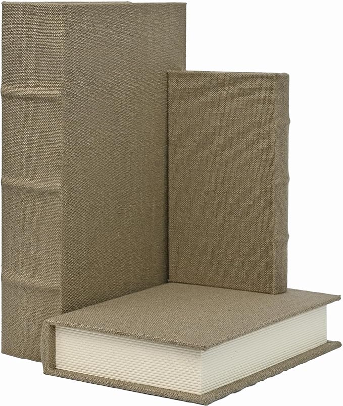 Decorative Book Boxes Set of 3, Faux Linen Storage, 13" | Living Room Decor, Bedroom Decor, Office Decor, Bookshelf Display, Coffee Table, Farmhouse, Rustic, Vintage Style