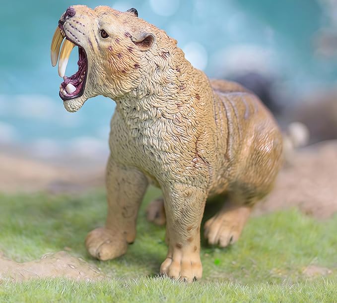 Gemini&Genius Smilodon Action Figure Toy, Saber-Toothed Tiger Wild Animal Model Toy, Beautiful and Accurate Sculptures of Tiger Animal Figure, Gift, Collection, Display & Play for Kids Collectors