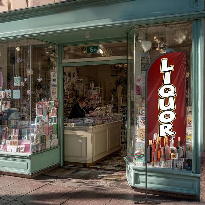 Liquor Feather Flag for Storefronts Fairs,6 FT (Flagpole Not Included) | Business Advertising Flag