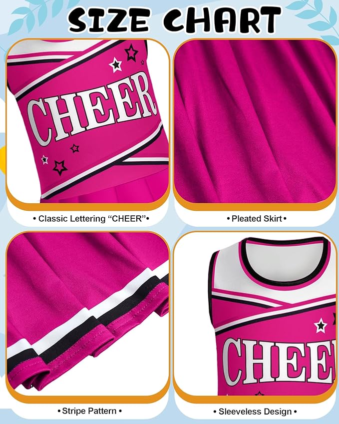 JenPen Cheerleader Costume Set Cheerleading Outfit Cheer Uniform Dress Cosplay for Halloween Party Gifts 3-9 Years