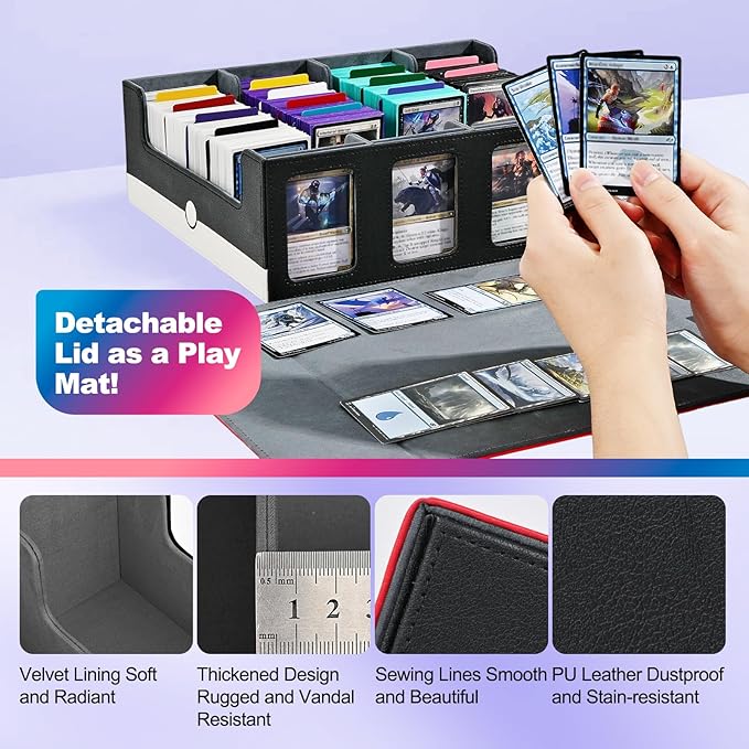 UAONO Trading Card Storage Box with Commander Display; 2400+ Deck Box for MTG with Removable Cover; Top Loaders Card Case fits Magic TCG PTCG Sports Cards; 24 Dividers, 4 Stoppers (Red, White)