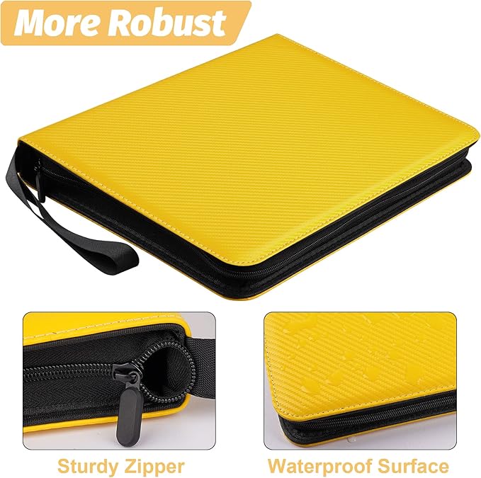 GERMUN 4 Pocket Card Binder, Premium Zip Trading Card Binder, 400 Double Sided Pocket PU Card Collection Binder, Collector Card Album, Card Folder for MTG, TCG, Sports Cards, Game Cards (Yellow)