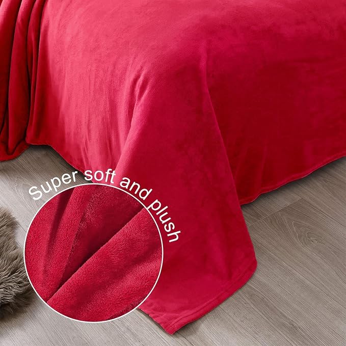 Exclusivo Mezcla Soft Fleece Blanket Twin Size for Bed, Red | 60x80 Inches, Double-Sided Brushed Flannel, Lightweight Plush Cozy Blanket for Home Decor, All Season, Machine Washable
