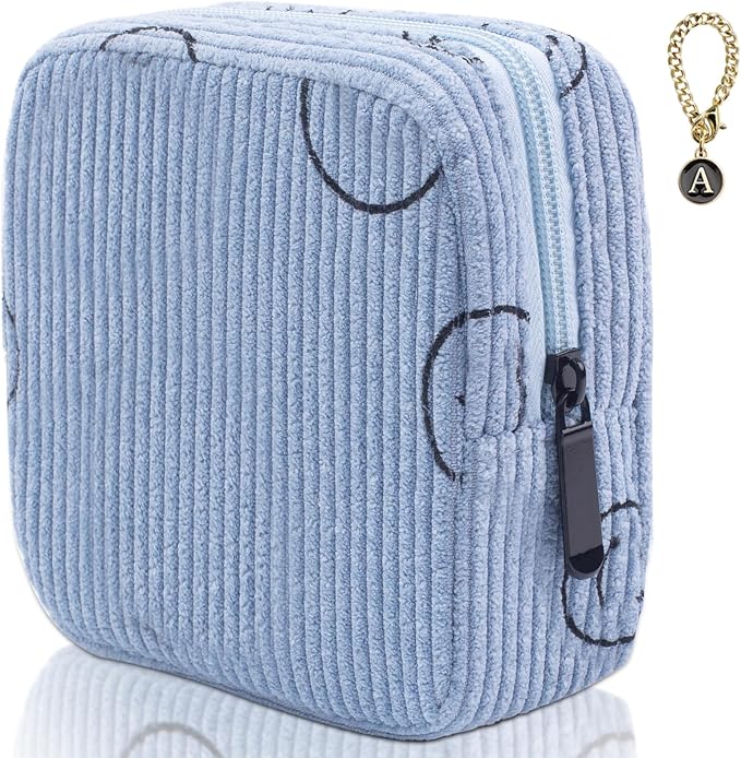 Sanitary Napkin Storage Bag, Corduroy Period Bag for Women, Cute Portable Period Pouch with Zipper, Sanitary Pads Bag Tampons Holder for Purse, First Period
