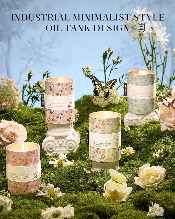 M&SENSE Spring Candle 11.3 oz,Herbs Vines Scented Candle, Non-Toxin Soy Wax for Home Scented, Floral Candles Gift for Women,Up to 70 Hours Burning Long-Lasting Fragrance