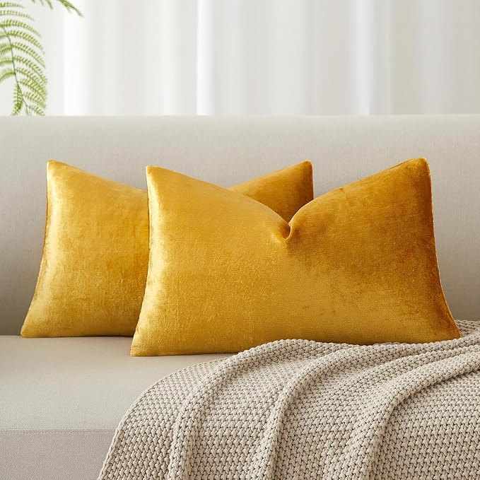 16x24 Pillow Covers Set of 2 Decorative Velvet Throw Pillow Covers,Golden | Luxury Soft Cushion Covers with Invisible Zipper for Couch Sofa Bed Living Room Bedroom Home Decor