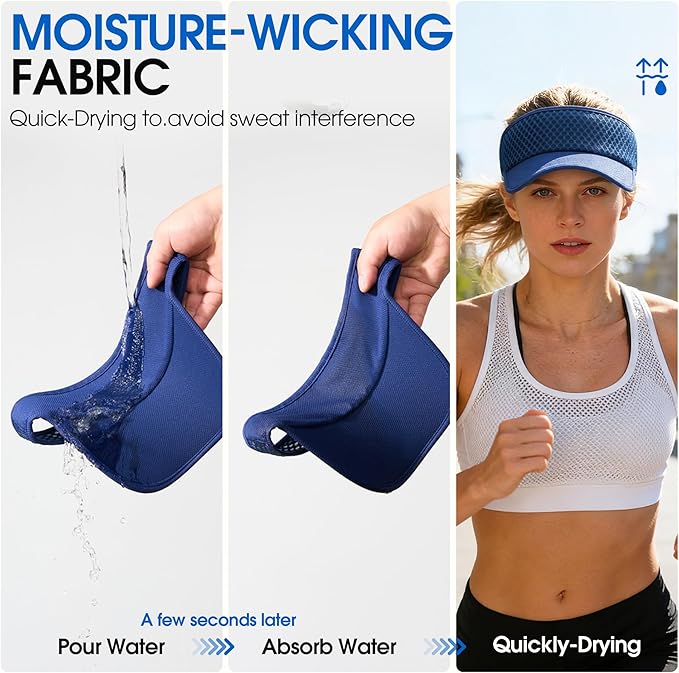 AUSFLUG Sun Visor Hat Men Women - Moisture Wicking Lightweight Sports Cap | Quick dry breathable mesh, adjustable ponytail strap, sun blocking for golf, tennis, pickleball, running, beach, hiking