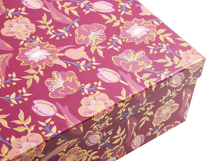 3-Piece Decorative Storage Boxes with Lids, Tulip Cherry Blossom with Gold Foil, Cardboard Paperboard Keepsake box Set, Photo Storage Box for Memory, Home Decor, Modern Decoration Organizer