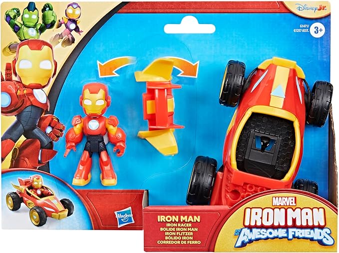 IRON MAN AND HIS AWESOME FRIENDS Marvel Iron Racer Action Figure & Toy Vehicle, 3-Inch Action Figures, Super Hero Toys for Kids, Ages 3+