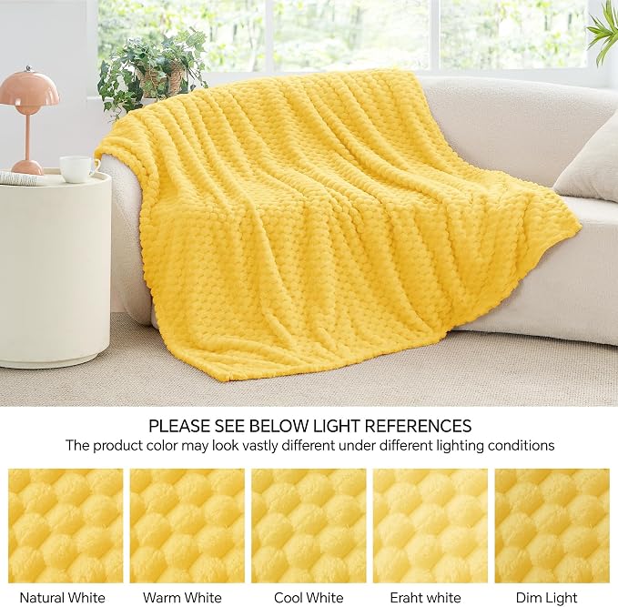 BEDELITE Light Yellow Twin Blanket for Couch, Cozy Gifts for Women, 60 * 80 | 3D Jacquard Decorative Fleece Blanket, Super Soft Plush Throws, Cute Birthday Gift for Women & Men, Suitable for All Seasons