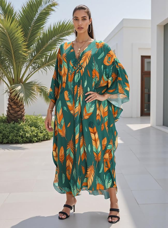 Mumu Dresses for Women Plus Size, Bohemian Kaftan Beach Cover Up Long Maxi Nightgown Soft Loungewear