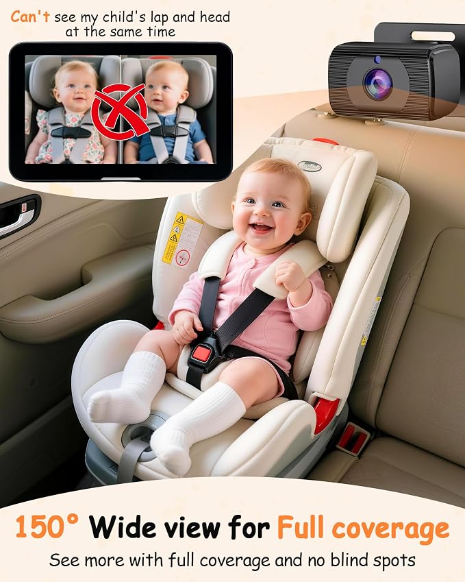 Rohent Baby Car Camera 7.2-Inch Monitor: 1080P HD Rear Facing Infant Backseat Camera with Night Vision 360° Rotation Wide Angle USB Plug & Play Anti-Glare Screen for Safe Driving F25