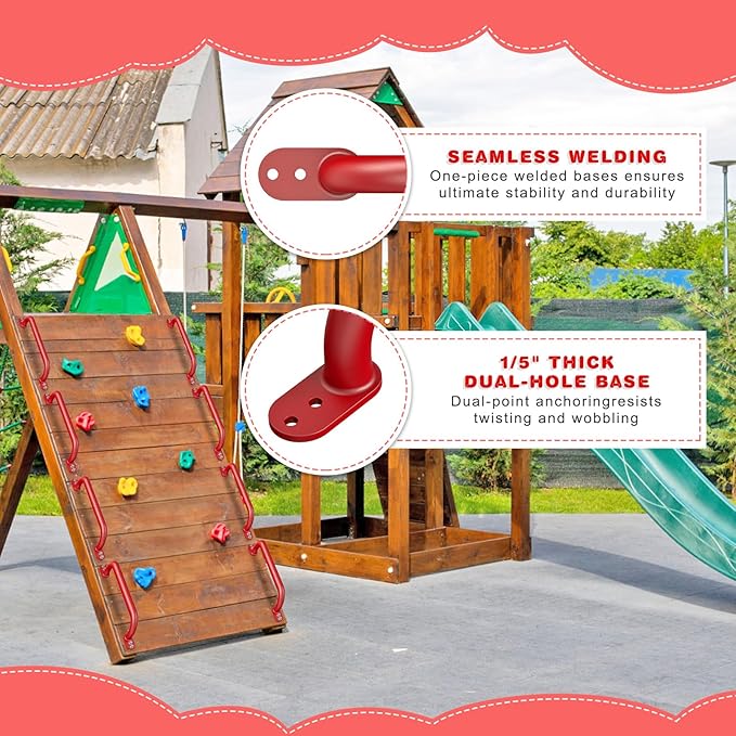 Dolibest 6 Pack 17-Inch Safety Handle, Heavy Duty Metal Safety Playground Handles, Indoor Monkey Bars, Playset Grab Handles for Kids Playhouse, Climbing Frame, Treehouse, Swing Set Accessories -Red