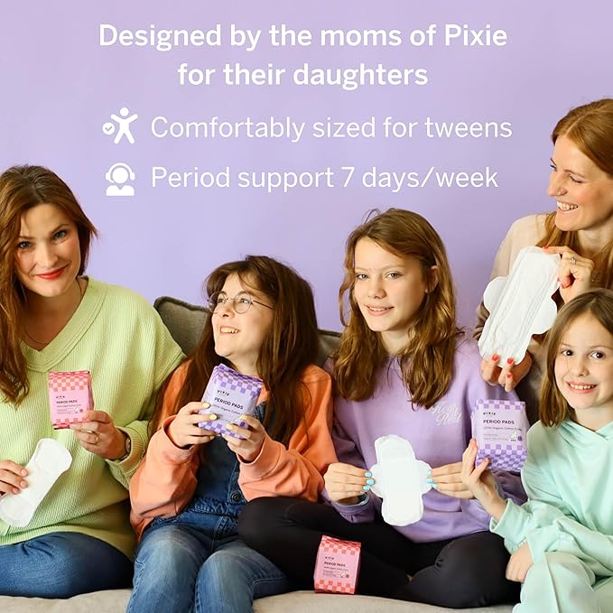 Pixie Organic Cotton Pad Kit for Girls – 64ct Mini & 48ct Regular Pads with Wipes – Leak-Proof with Wings – Perfect for Teens & Light to Average Flow