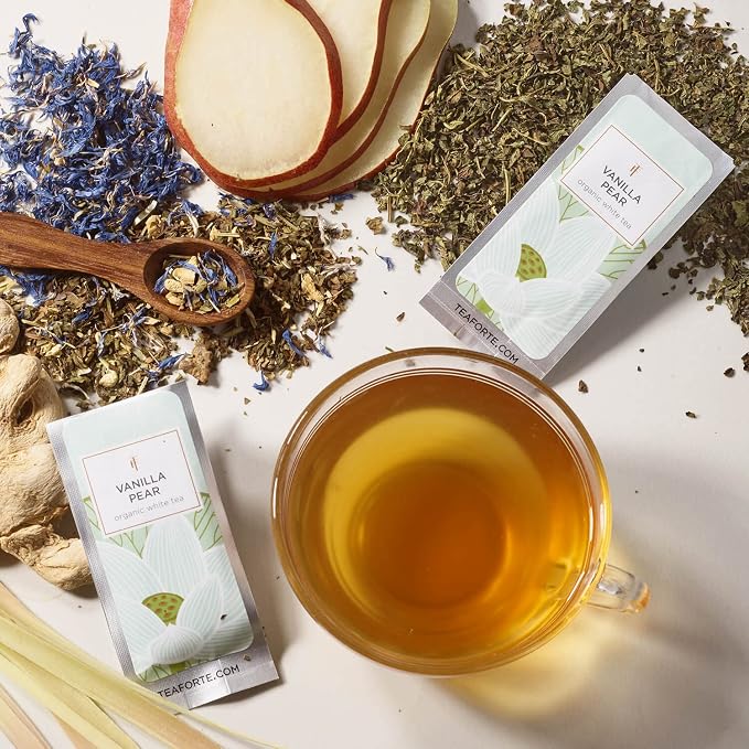 Tea Forte Single Steeps Loose Leaf Tea Sampler, Assorted Variety Tea Box, 15 Single Serve Pouches, Lotus Tea