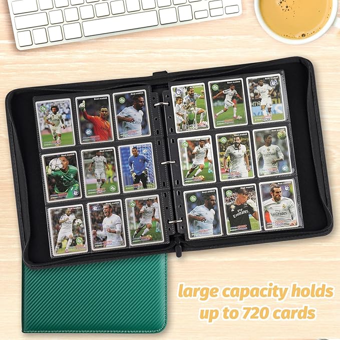GERMUN 9 Pocket Card Binder, Premium Zip Trading Card Binder, 720 Double Sided Pocket PU Card Collection Binder, Collector Card Album, Card Folder for MTG, TCG, Sports Cards, Game Cards (Dark Green)