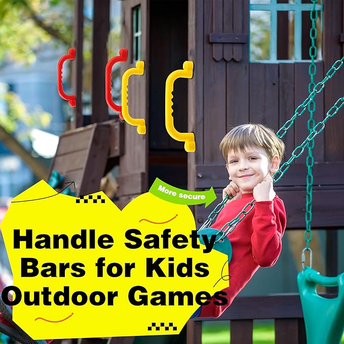 4 Pieces Kids Playground Safety Handles Playground Grab Handle Bars Playground Accessories Equipment for Kids Outdoor Playset Backyard Playhouse Tree House Jungle Gym (Yellow,Red)