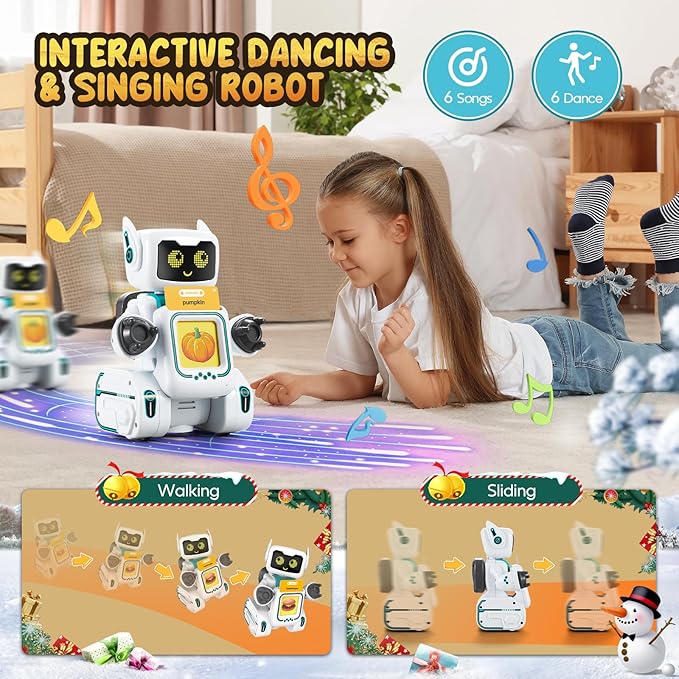 Robot Toys for Kids 5-7, Interactive Remote Control Robot Toys with Talking Flash Cards, Walks, Sings Dances, Sight Words Flash Cards Kindergarten Robots Toy Perfect Learning Gift for Boys, Girls