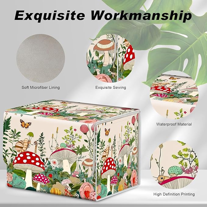 Card Game Storage Box TCG Deck Box MTG Card Box Organizer Trading Card Case Commander Deck Box TCG Card Storage Box Magnetic Closure Creative Pattern Up to 200 Cards, Snails Mushrooms Butterflies