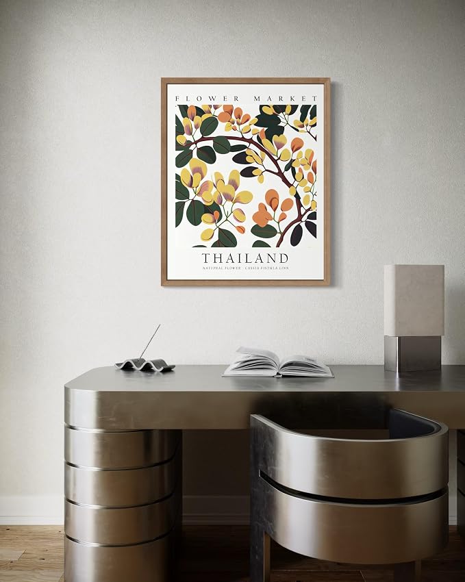 Thailand Flower Market Art Print Poster, Wall Art Floral Painting Botanical Decor for Bedroom, Kitchen, Bathroom Livingroom Decoration 82B (Thailand, 20"L x 16"W, Wood Frame)