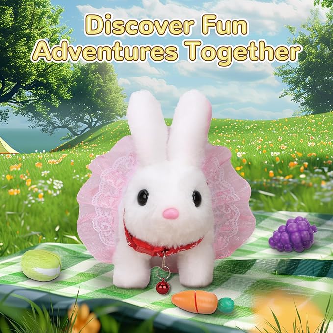 Walking Bunny Toys for Kids, Bunny Stuffed Animal Interactive Electronic Toys, Swinging Ears, Twitching Mouth and Nose, Easter Christmas and Birthday Gift, Suitable for Toddlers 3, 4, 5, 6, 7Years Old