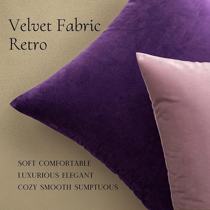 MIULEE Velvet Throw Pillow Covers 22x22 Inch Pack of 2 Eggplant Purple | Soft Solid Decorative Pillow Covers, Modern Luxury Home Decor, for Couch Chair Sofa Bedroom Livingroom