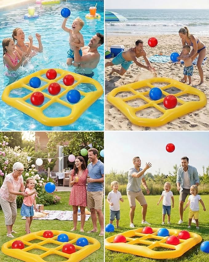 Pool Toy Set for Kids, Tic-Tac-Toe Pool Floats Fun Toy Kit for Adults Teens, Water Fun Pool Game Accessories for Outdoor Party, Summer Pool Inflatables Stuff