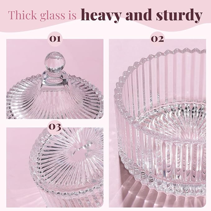 Teenitor 4pcs Powder Puff Soft Powder Puff and Container, Dusting Powder Container with Puff, Glass Crystal Case for Soft Velour Body Powder Puff Pink