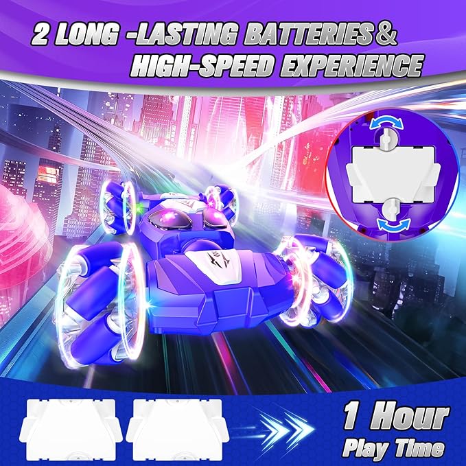 BAIWU Gesture Sensing RC Stunt Car Toys for Age 6+ Boys&Girls, Best Birthday Gifts for Kids, 4 WD 2.4Ghz Double Sided 360° Rotating Remote Control Twist Cars
