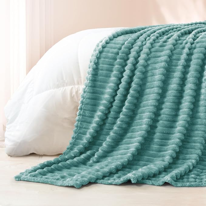 Exclusivo Mezcla Striped Queen Size Fleece Blanket for Bed, Couch, 90"x90" | Soft Breathable Cozy Bed Blankets, Lightweight Plush Fluffy Fuzzy Jacquard Decorative Blankets