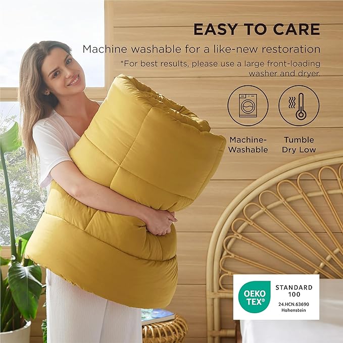 Bedsure Comforter Duvet Insert - Quilted Comforters Cal King Size, All Season Duvet, GentleSoft Down Alternative Bedding, with 8 Tabs, Gifts for Women/Men, Mustard Yellow, Cal King 96 X 102 Inches