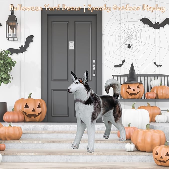 Jet Creations Husky Inflatable 32"L x 30"H – White & Black Dog Toy for Kids 3+, Halloween & Fall Decor, Birthday Party, Yard Display, Pool Play, VBS, Office, Sport Mascot, 1 PC