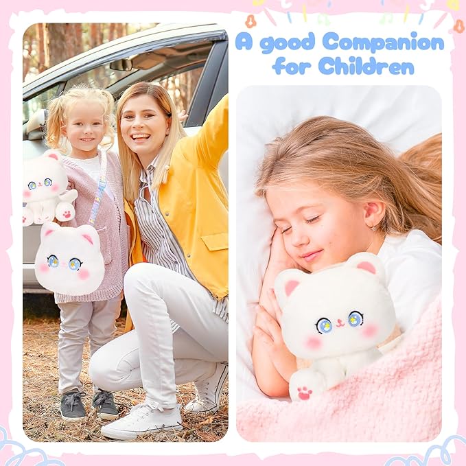 Cat Plush Toys and Purse Set for Kids,Cat Stuffed Toy Kids with Cute Zipper Crossbody Bag, Soft Stuffed Cat Toys Set Birthday Party Favors for Toddlers Kids