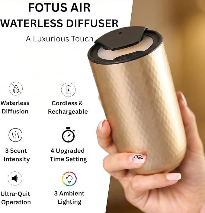 Waterless Essential Oil Diffuser - Cordless Rechargeable Aromatherapy Scent Machine for Home Bedroom Car Office Travel - 3 Mist Levels, 4 Timer Modes, 24-Hour Battery