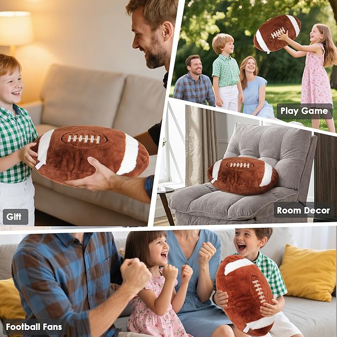 Wepop 18in Fluffy Football Pillow Plush, Soft Football Pillows, Sports Ball Pillow Stuffed Plush Toy Room Decoration and Gifts for Kids, Boys, Girls, Football Fans