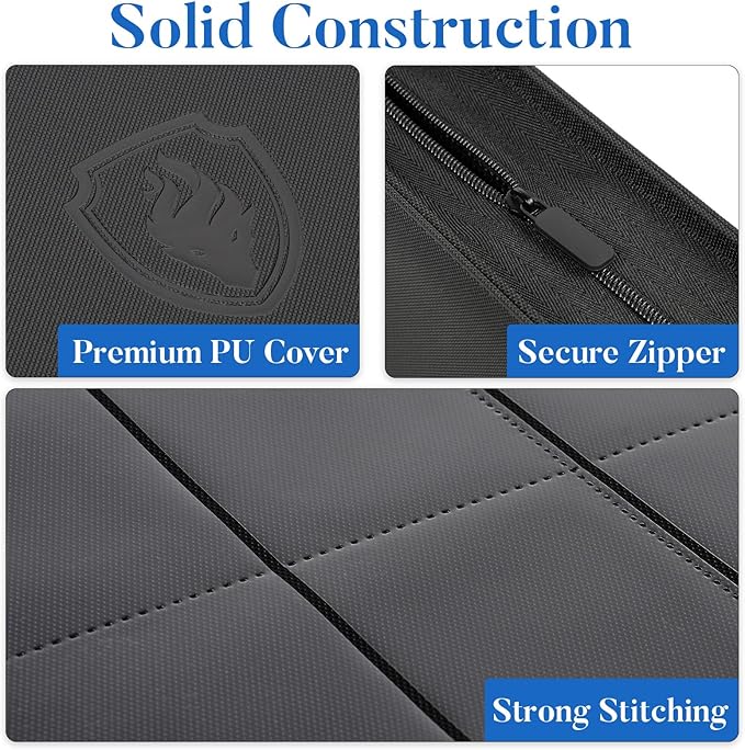 Fabmaker Top Load Binder Holds 360 Cards with Hard Card Sleeves, Portable Card Binder with Retractable Handle, Side Loading Trading Card Storage for Collectible Games, Sports Cards, Black