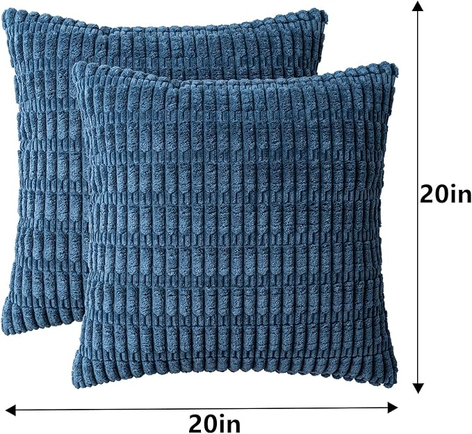 Aegero Pack of 2 Corduroy Decorative Throw Pillow Covers 20x20 Inch, Teal | Fall Soft Striped Pillow Covers Modern Farmhouse Home Decor Christmas Throw Pillow Covers for Sofa Living Room Couch Bed