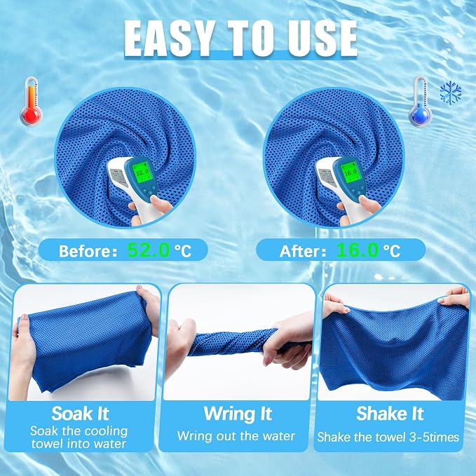 SOYOK 4 Packs Cooling Towels, 40" x 12" Microfiber Cooling Towels for Neck and Face, Soft Breathable for Working Out with Waterproof Bag & Carabiner, Suit for Climb,Travel, Running,Yoga