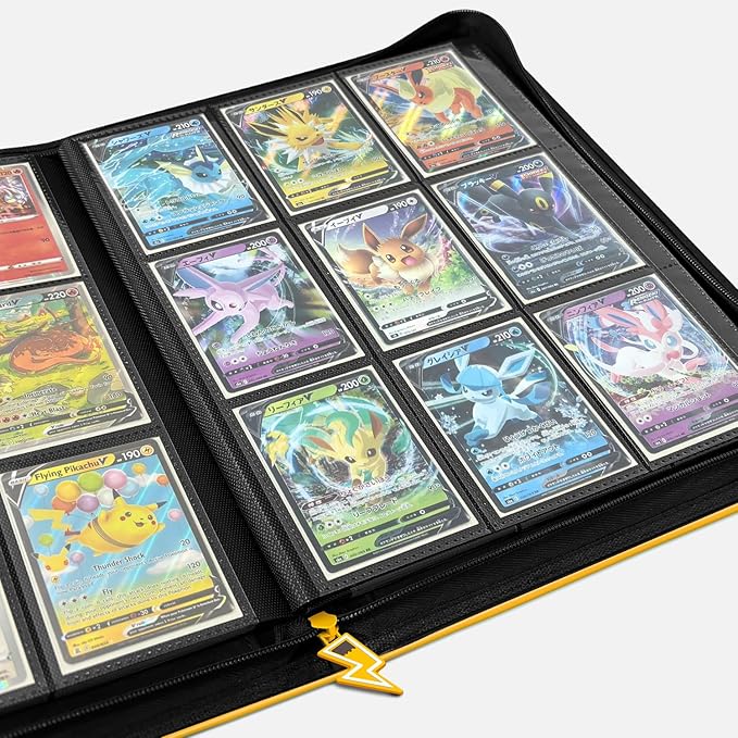Ravaver 9 Pocket Card Binder, 360 Cards Trading Cards Games Collection Holder Book Folder with Customizable Label Slot and Side-Loading Sleeves (Yellow)