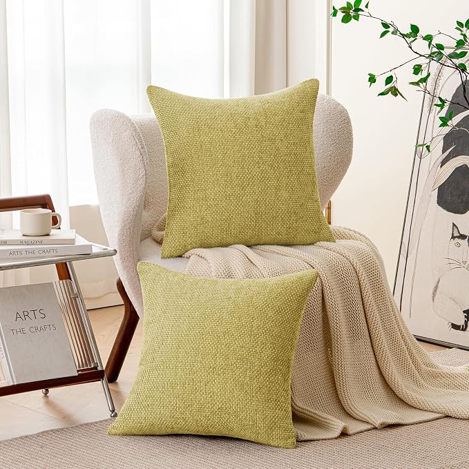 a moment Yellow-Green Chenille Throw Pillow Covers 16x16 Inch Pack of 2 Modern Decorative Throw Pillow Covers Farmhouse Cross Covers Home Decor for Sofa Bedroom Living Room