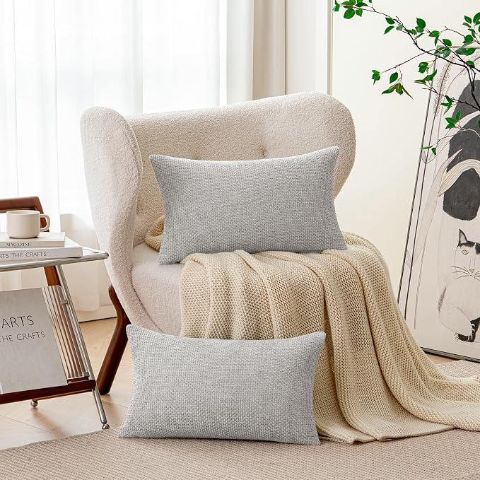 a moment Light Grey Chenille Throw Pillow Covers 12x20 Inch Pack of 2 Modern Decorative Throw Pillow Covers Farmhouse Cross Covers Home Decor for Sofa Bedroom Living Room