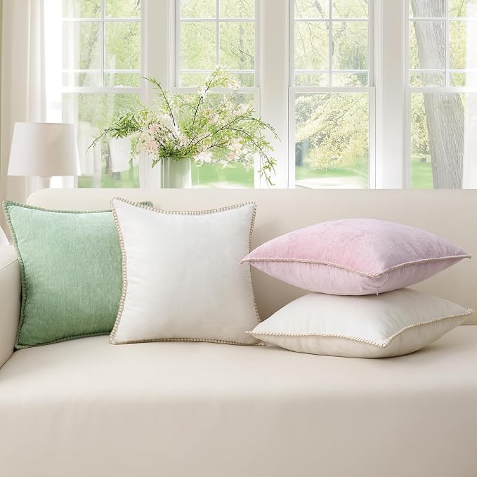 decorUhome Soft Chenille Throw Pillow Covers 20x20 Set of 2 Blush Pink | Fall Textured Decorative Throw Pillow Cases Stitched Edge Modern Farmhouse Luxury Boho Velvet for Couch Sofa Bed Home Decor
