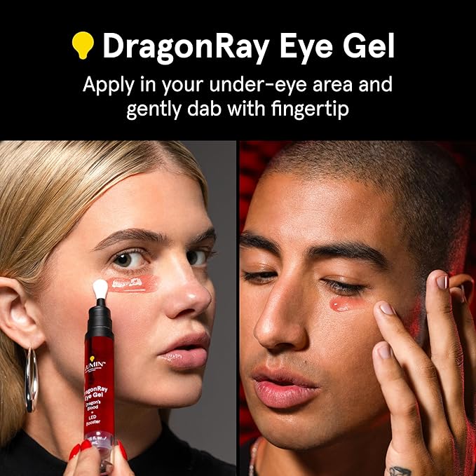 Lumin DragonRay Eye Gel, Under Eye Serum for Red Light Therapy, Peptides, Hyaluronic Acid & Caffeine Cream, Reduces Dark Circles & Puffiness, Compatible w Luminator Eye Mask, Vegan, 0.51oz (15ml)