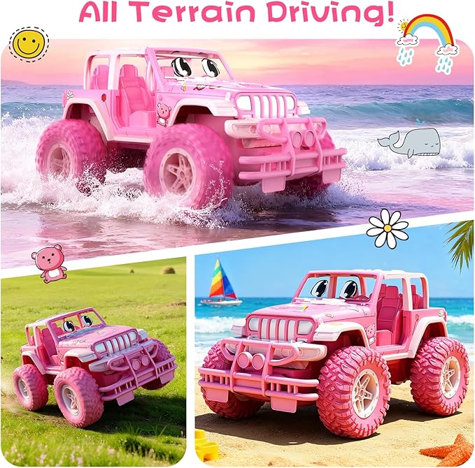 NQD Remote Control Car, Rechargeable RC Racing Cars with Stickers 1:16 Scale, 80 Min Play, 2.4Ghz Off Road Trucks All Terrain Toys Gifts for 3-Year-Old Girls