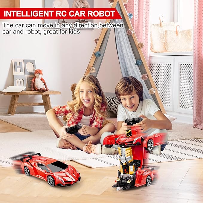 Blackma Remote Control Car - Transform, One-Button Deformation & 360°Rotating Drifting, Transform Robot RC Car with LED Light, Toy Gifts for 4 5 6 7 8 9 10 11 12 Years Old Boy (Red)