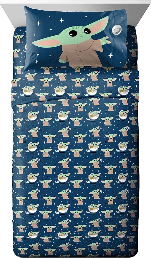 Jay Franco Star Wars The Mandalorian Hello Grogu 5 Piece Twin Size Bed Set - Includes Comforter & Sheet Set - Super Soft Kids Bedding Fade Resistant Microfiber (Official Star Wars Product)