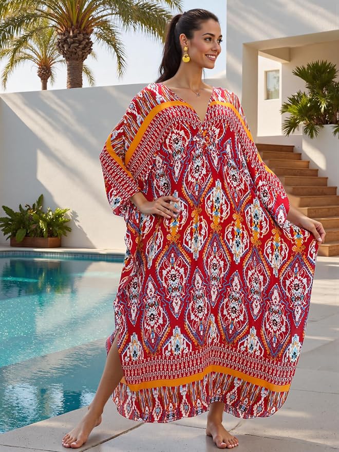 Mumu Dresses for Women Plus Size, Bohemian Kaftan Beach Cover Up Long Maxi Nightgown Soft Loungewear