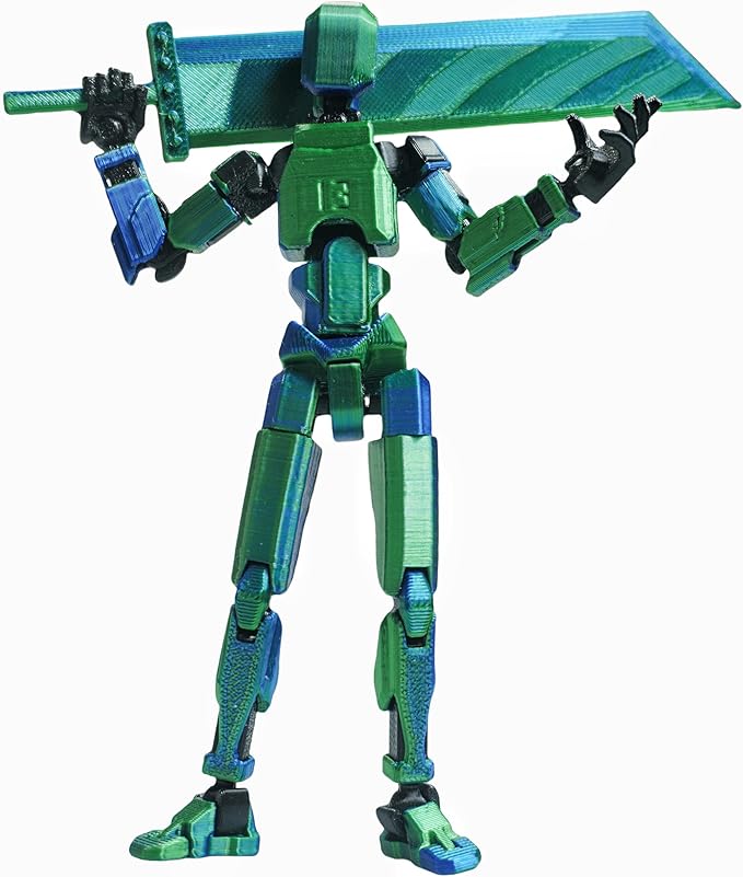 Dummy13 Action Figure Set | Pre-Assembled 3D Printed Titan and Robo Figures | Highly Articulated Robot Toys with Interchangeable Accessories | Perfect for Collectors and Hobbyists (Blue Green)
