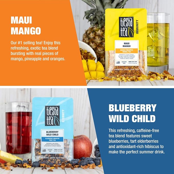 Tiesta Tea - Top Loose Leaf Tea Gift Box, High to Non-Caffeinated Assorted Blends, 5 Pouched Bags for Hot & Iced Brews Variety Pack, Green, Herbal, Black & Fruit